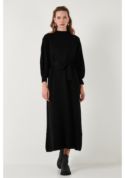 Lela Modest Relaxed Fit Bisiklet Yaka Triko Bayan Elbise 4616198 Siyah