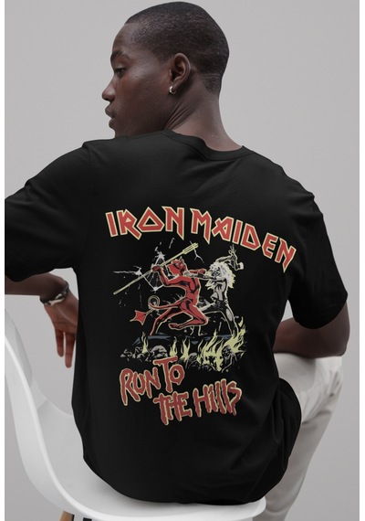 Sevbano Iron Maiden Run To The Hills Sırt Baskılı Unisex Oversize Rock Me Siyah