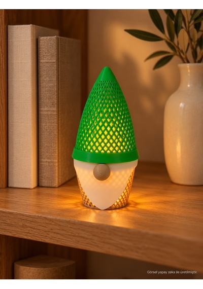 Yeşil Şapkalı Gnom Led Mumluk 3d Baskı Pla Dekor, 12,5 Cm