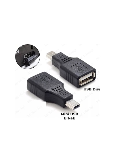 USB Dişi to Mini USB Erkek OTG Araç AUX Çevirici Adaptör