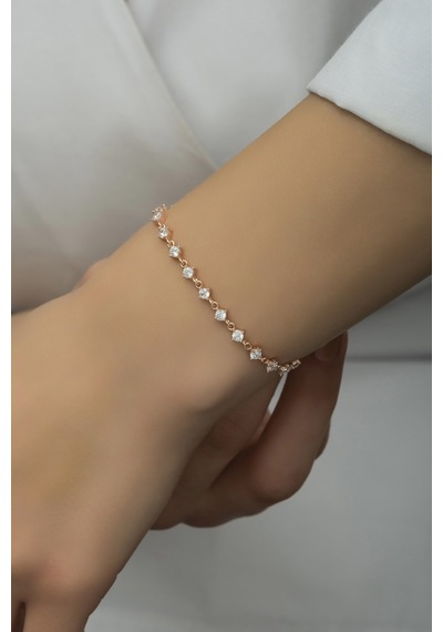 Nereze 925 Ayar Gümüş Rose Sıralı 3 Mm Beyaz Taşlı Bileklik