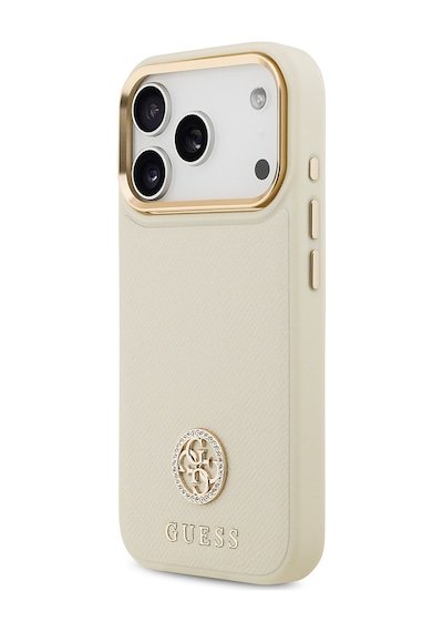 Apple Uyumlu iPhone 17 Pro Kılıf Guess Lisanslı M-safe Özellikli Grained Yazı Ve Taşlı 4g Logolu Kapak Bej Bej