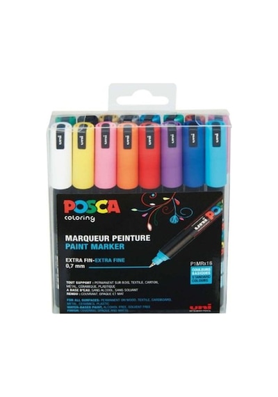 Uni-ball Posca 0.7 Su Bazlı Boyama Markörü 16 Lı