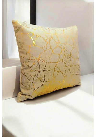 Soho Kumaş Altın Varak Desenli Dekoratif 4'lü Kırlent Yastık Kılıfı Seti 42 x 42 CM Sarı