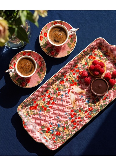Kırmızı Porselen Tepsi 35x15,6x2,6 Cm