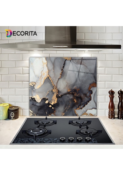 Decorita Cam Ocak Arkası Koruyucu|Stark MermerGörünümlü|52cmx60cm