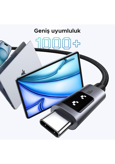 Uno Usb-c 100w 5a Qc Pd Örgülü Hızlı Şarj Kablosu, 1 Metre, Siyah, 35501 Diger