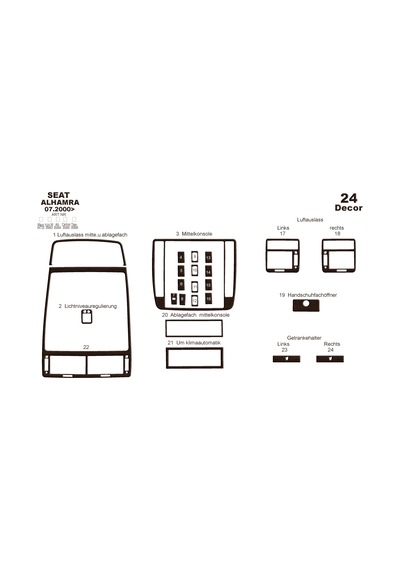 Seat Alhambra Torpido Kaplama 2000 24 Parça Koyu Meşe