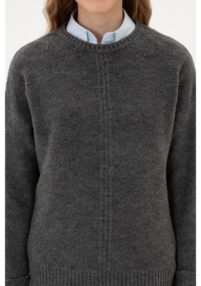 U.S. Polo Assn. Kadın Antrasit Melanj Bisiklet Yaka Kazak 50307879-VR081