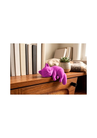 Uyuyan Kedi Figürü 10x8 Cm Dekoratif Biblo Raf Süsü Pembe