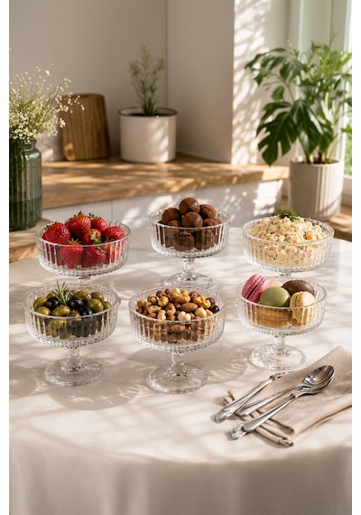 Porsima Rygk0072/6 Clara 6lı Ayaklı Cam Kase Puding Tatlı Ve Dondurma Kasesi Lokumluk Şekerlik Kase Seti Çerez Kasesi 225ml