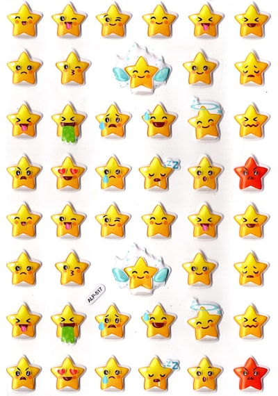 Sticker Kabartmalı A4 Boyutunda Stiker Defter, Planlayıcı Etiket- Lim517 - Yıldız Emoji