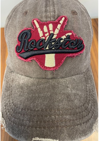 Rockstar Nakışlı Yıkamalı Eskitme Vintage Cap Şapka Kahverengi