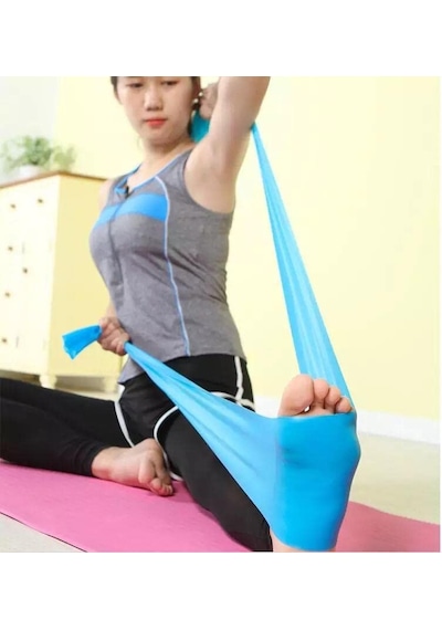 Pilates Bandı Jimnastik Plates Lastiği 120x15 Cm Egzersiz Aerobik Bant 1 Adet Mavi Açık Bej