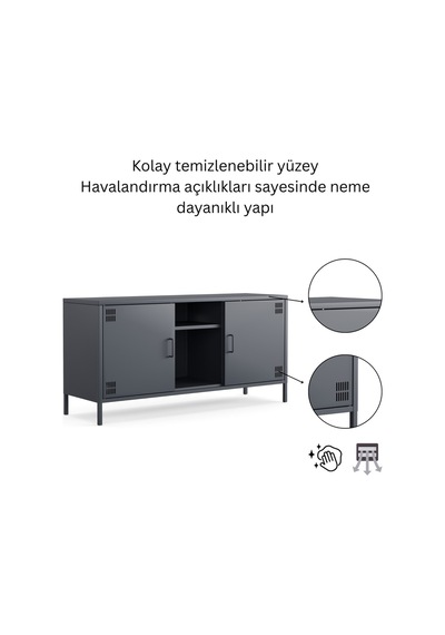 Pera Tv Ünitesi, Tv Dolabı,2 Kapaklı, Açık Raflı 130,50 X 40 X 64,50 Cm Ral 7016 Antrasit Pera Tv Ünitesi, Tv Dolabı,2 Kapaklı, Açık Raflı 130,50 X 40 X 64,50 Cm Ral 7016 Antrasit