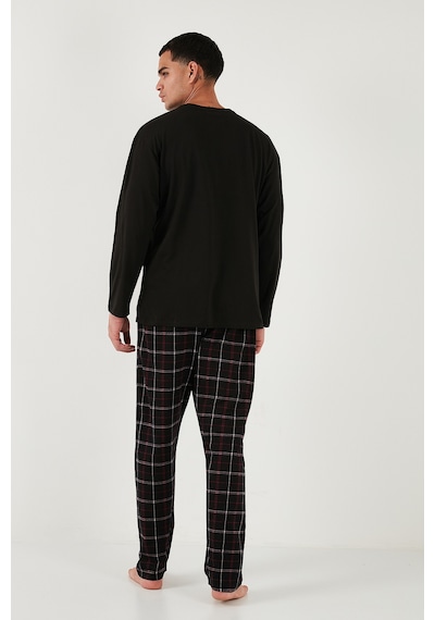 Buratti Ekoseli Pamuklu Regular Fit Yüksek Bel Bisiklet Yaka Erkek Pijama Takımı 6574000 Siyah
