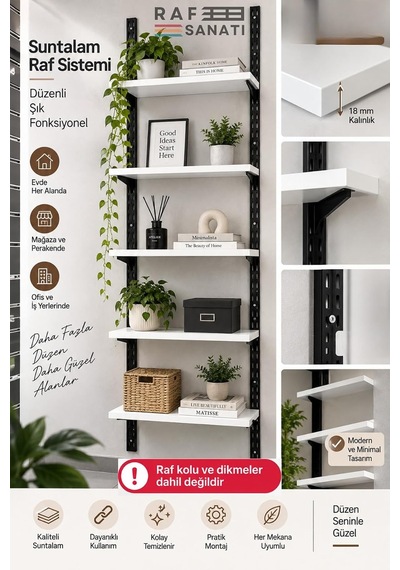 Tr 1 Adet - Suntalam Raf Tablası 60x30 Cm Beyaz Ahşap Raf Konik Dikme Sistemleri İle Uyumlu Diğer