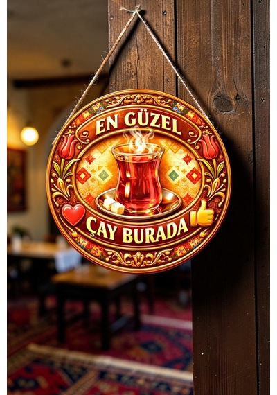 Çay Temalı İpli Ahşap Kapı Duvar Mutfak Cafe Çay Ocağı Süsü