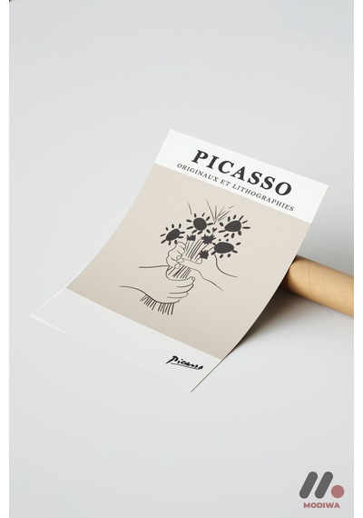Picasso Çiçek Litografi, Çerçevesiz Yüksek Kalite Duvar Afişi - Modern Ev Dekorasyonu