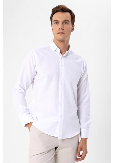 Süvari Beyaz Slim Fit Düz Düğmeli Yaka Gömlek Beyaz