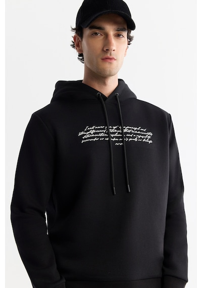 Avva Erkek Siyah Kapüşonlu 3 İplik Şardonlu Baskılı Regular Fit Sweatshirt A42y1303