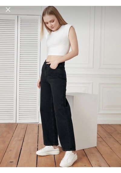 Lavajeans Kadın Siyah Lavajeans Yüksel Bel Bol Paça Kot Pantolon Siyah