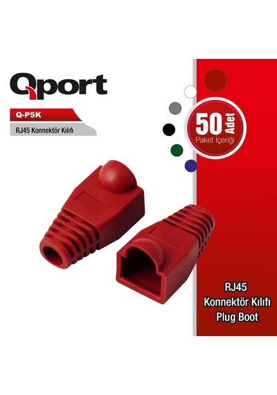 Qport Q-p5k Rj45 Kılıf 50'li Paket Kırmızı Rj45 Konnektör Kılıf