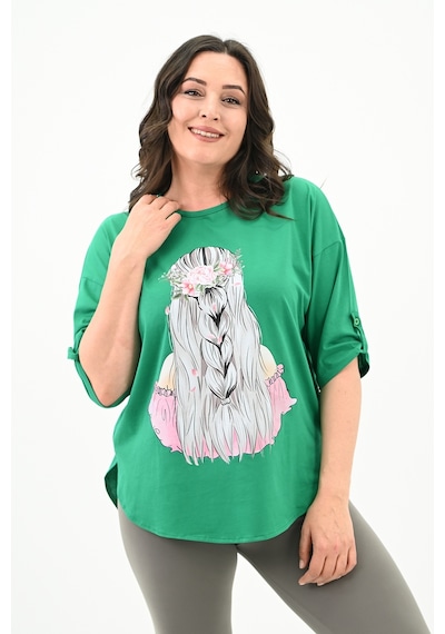 Kadın Büyük Beden Düşük Omuz Oversize T-shirt 1773-1-24 001