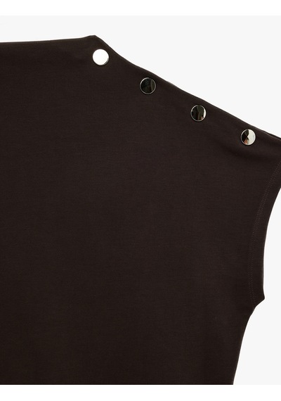 Koton Modal Kumaş Aksesuar Düğme Detaylı Hafif Dik Yaka Kolsuz Tişört Kahverengi 6sak50242ek Kahve