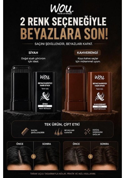 Wou Beyaz Kapatıcı Tarak Uçlu Hair Stick 15 Gr Siyah