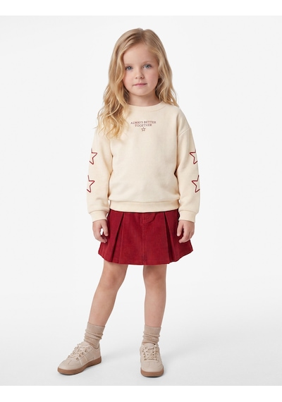 Koton Yıldız Baskılı Bisiklet Yaka Uzun Kollu Şardonlu Sweatshirt Bej 7wmg10172ak Ekru