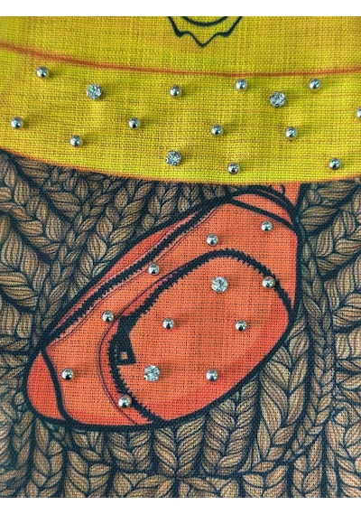 Taş Boncuk İşleme Şapkalı Ayı Arma Dikiş Aplike 28x20 Cm