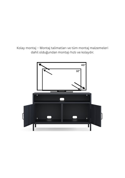Pera Tv Ünitesi, Tv Dolabı,2 Kapaklı, Açık Raflı 100,50 X 40 X 64,50 Cm Ral 7016 Antrasit Pera Tv Ünitesi, Tv Dolabı,2 Kapaklı, Açık Raflı 100,50 X 40 X 64,50 Cm Ral 7016 Antrasit