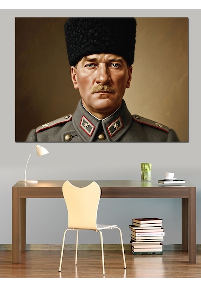 Türkiye Cumhuriyeti Kurucusu Atatürk Portresi Dekoratif Kanvas - Mdf Ahşap Tablo
