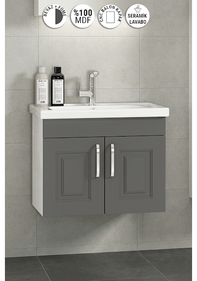 Salkım 80 Cm Beyaz-füme Balon Mdf Seramik Lavabolu Asma Banyo Alt Dolabı Beyaz - Füme Salkım 80 Cm Beyaz-füme Balon Mdf Seramik Lavabolu Asma Banyo Alt Dolabı Beyaz - Füme