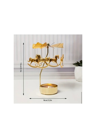 Sihirli Döner Atlıkarınca Tealight Mumluk - Gold