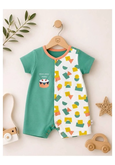 Ferasty İstanbul Unisex Bebek Tulum Çıtçıtlı Kısa Kollu Yeşil