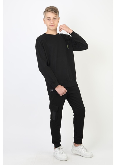 Mevsimlik Respect Baskılı 2 İplik %100 Pamuk 2 İplik Uzun Kollu Erkek Çocuk Sweatshirt-90934 Siyah