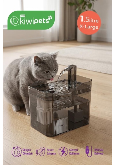 Tiny Kiwipets Kpf-10544 Evcil Hayvan Su Çeşmesi 1.5 L Hazne & Filtreli & Sessiz Çalışma