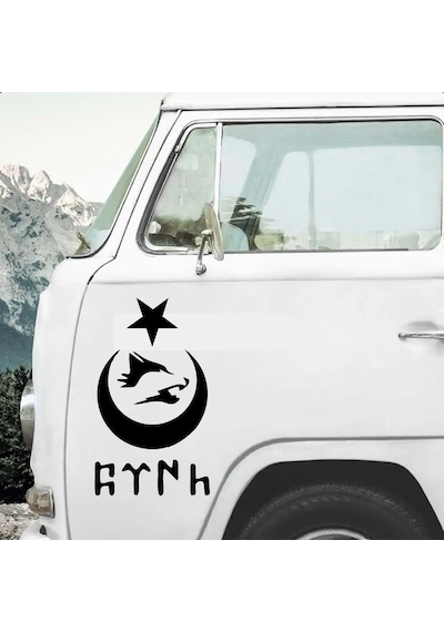 Ay Yıldız Kurt Ve Göktürkçe Türk Yazısı Sticker - Araba Oto Motosiklet Karavan Cam Sticker - 00328 30x17 Cm