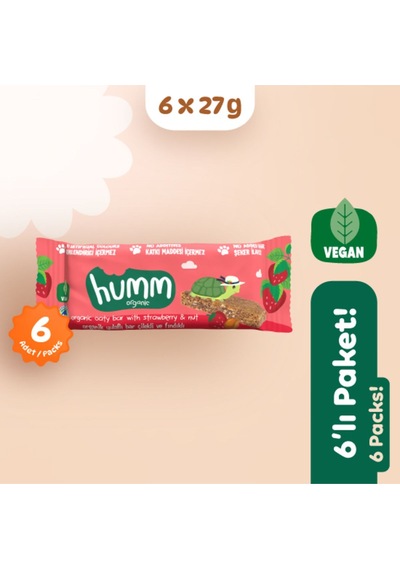Hummorganic Organik Vegan Çilekli ve Fındıklı Yulaf Bar - 6 adet