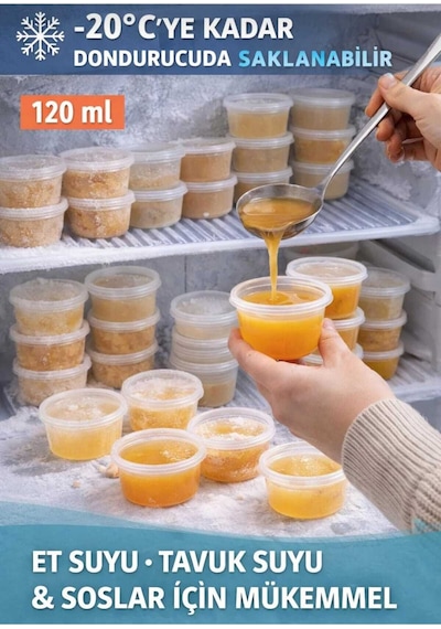 50 Adet 120 Ml Sızdırmaz Sos Kabı Mini Saklama Kabı, Buzluk Kabı, Sosluk, Et & Kemik Suyu Kabı Şeffaf Şeffaf