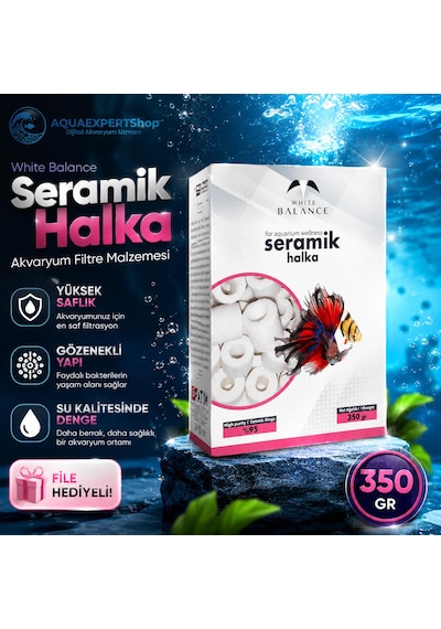 White Balance Seramik Halka - Akvaryum Filtre Malzemesi - Yüksek Saflık - File Hediyeli - 350 Gr