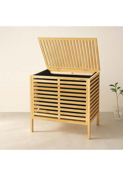 Kalın Bambu Çamaşır Sepeti 50x38x55 Cm Kumaş Torbalı Çok Renkli