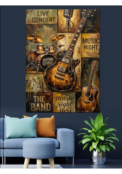 Live Music Klasik Gitar Posteri Dekoratif Kanvas - Mdf Ahşap Tablo