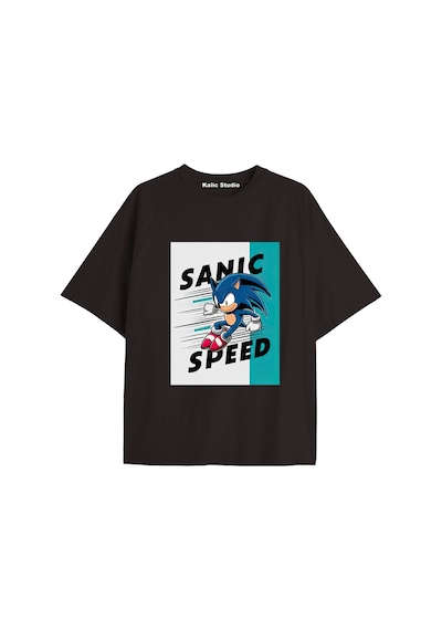 Kalic Studio Unisex Bay Sonic Desenli Siyah Yazlık T-shirt Siyah-238