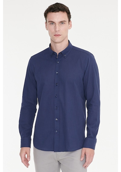 AC&Co / Altınyıldız Classics Erkek LACI Tailored Slim Fit Dar Kesim Düğmeli Yaka %100 Pamuk Gömlek Lacivert