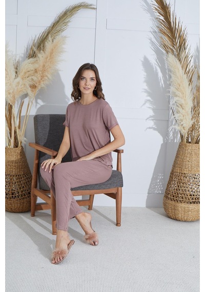 Sevim Kadın Kısa Kol Vizon Pijama Takım C8t5n9o51 001