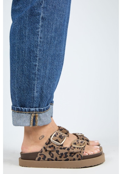 Manijero İrene Platform Deri Kadın Terlik Leopar-7125 Leopar