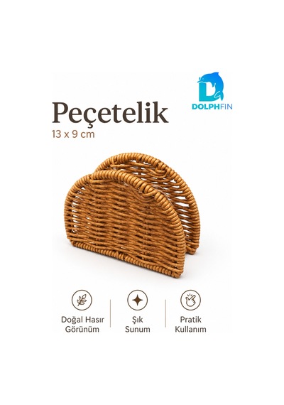 Hasır Görünümlü Peçetelik 13 X 9 Cm Dekoratif Masaüstü Peçete Tutucu Kahverengi
